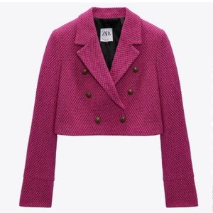 Zara cropped blazer. Tweed XS. NWT. Pink. Never worn